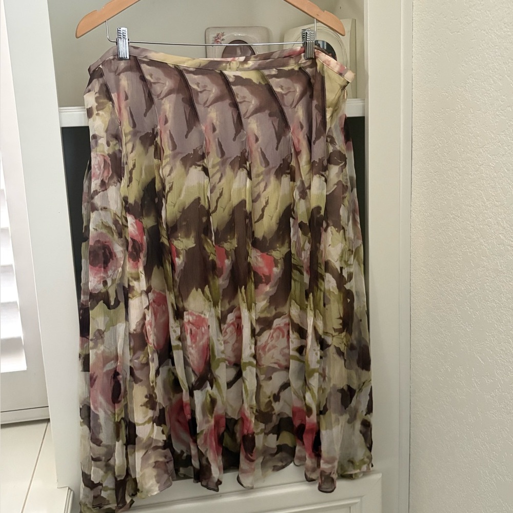 Coldwater Creek Silk Floral Midi Skirt Medium Whimsy XL